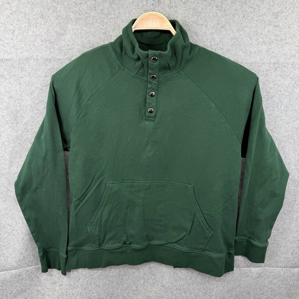 Pact Men's Organic 100% Cotton Pullover Mock Neck Snap Collar Sweater L Green - Picture 2 of 7